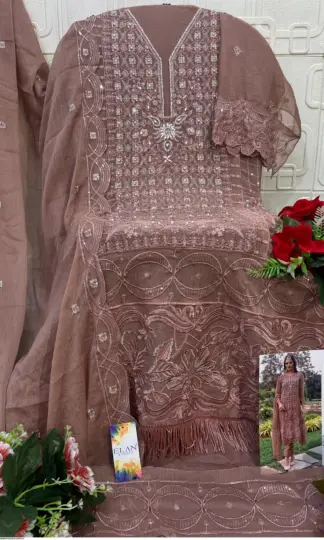 ELAN STUDIO E 12 A PAKISTANI SUITS ONLINE INDIAELAN STUDIO E 12 A Pakistani Suits Online India Unstitched Chiffon Heavy Embroidery Handwork Lace with Inner