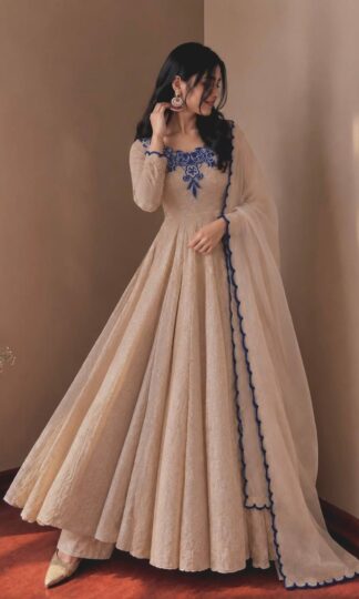 JF 058 EMBROIDERY FULLY STITCHED GOWN SET ONLINE IN INDIAJF 058 Embroidery Fully Stitched Gown Set Online in India