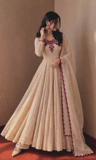 JF 058 EMBROIDERY PREMIUM GOWN SET WHOLESALE IN SURATJF 058 Embroidery Fully Stitched Gown Set Online in India