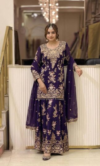 PD 1173 PURPLE PAKISTANI SUITS ONLINE WHOLESALE INDIAPD 1173 Purple Pakistani Suit in Heavy Faux Georgette