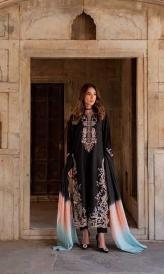 PD1158 DESIGNER SUITS WHOLESALER IN SURATPD1158 Designer Suits Wholesaler in Surat Pure Satin Rayon Embroidery Cutwork Fancy Sleeves Full Stitched M 38 L 40 XL 42 XXL 44