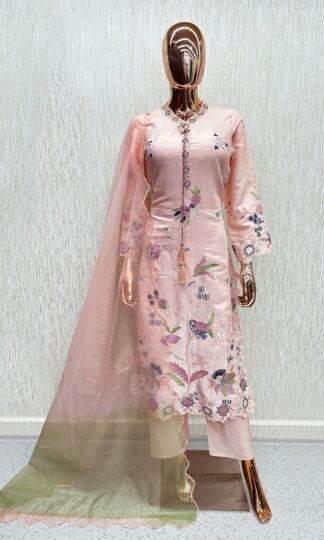 THE LIBAS COLLECTION GLASS SILK PARTY WEAR PAKISTANI SUITS WHOLESALETHE LIBAS COLLECTION Glass Silk Party Wear Salwar Suit Wholesale with Front Back Sleeves Daman Embroidery and Cutwork M 38 L 40 XL 42 XXL 44