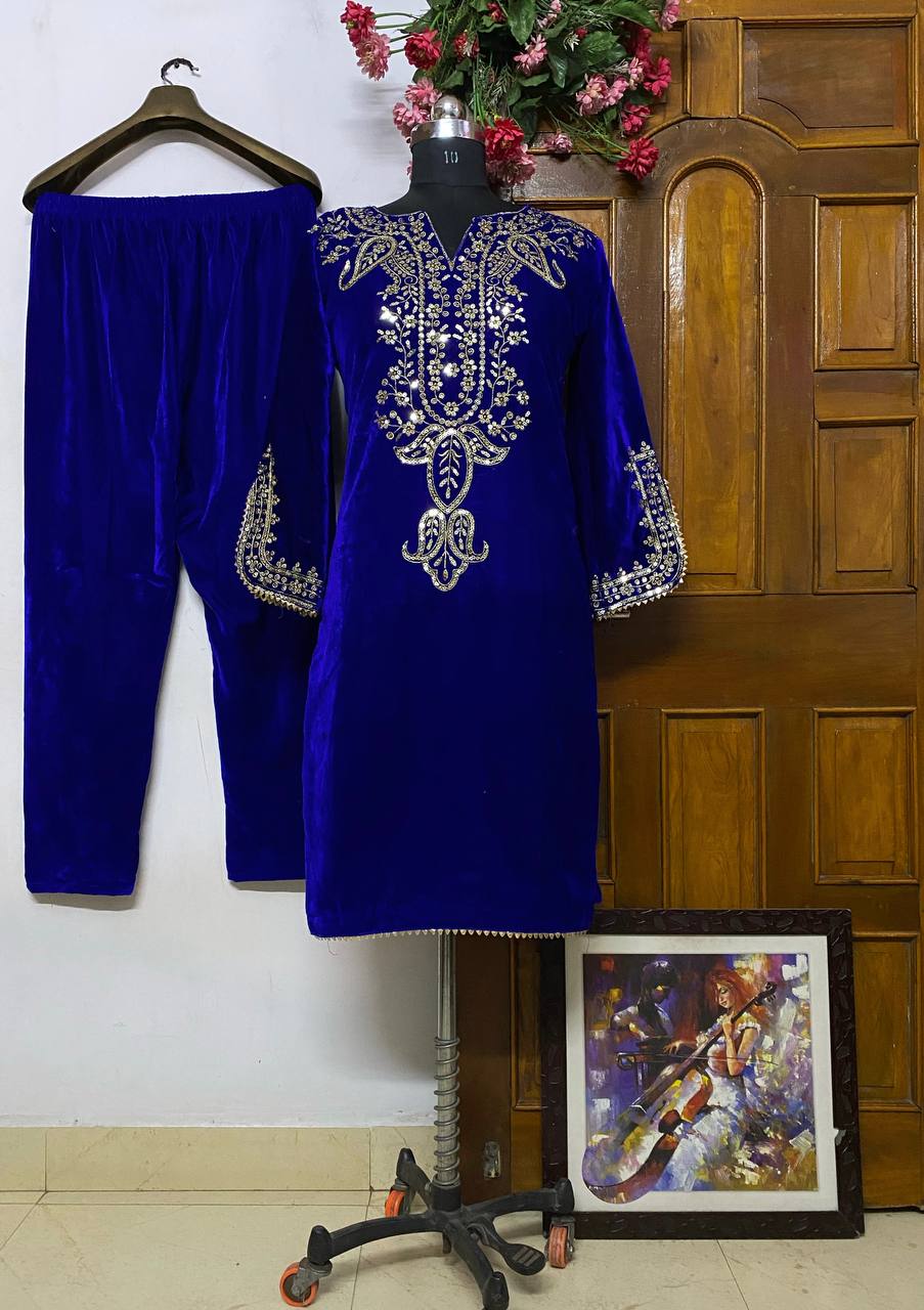 LC 1156 VELVET KURTI PLAZZO ST ONLINE SUPPLIER