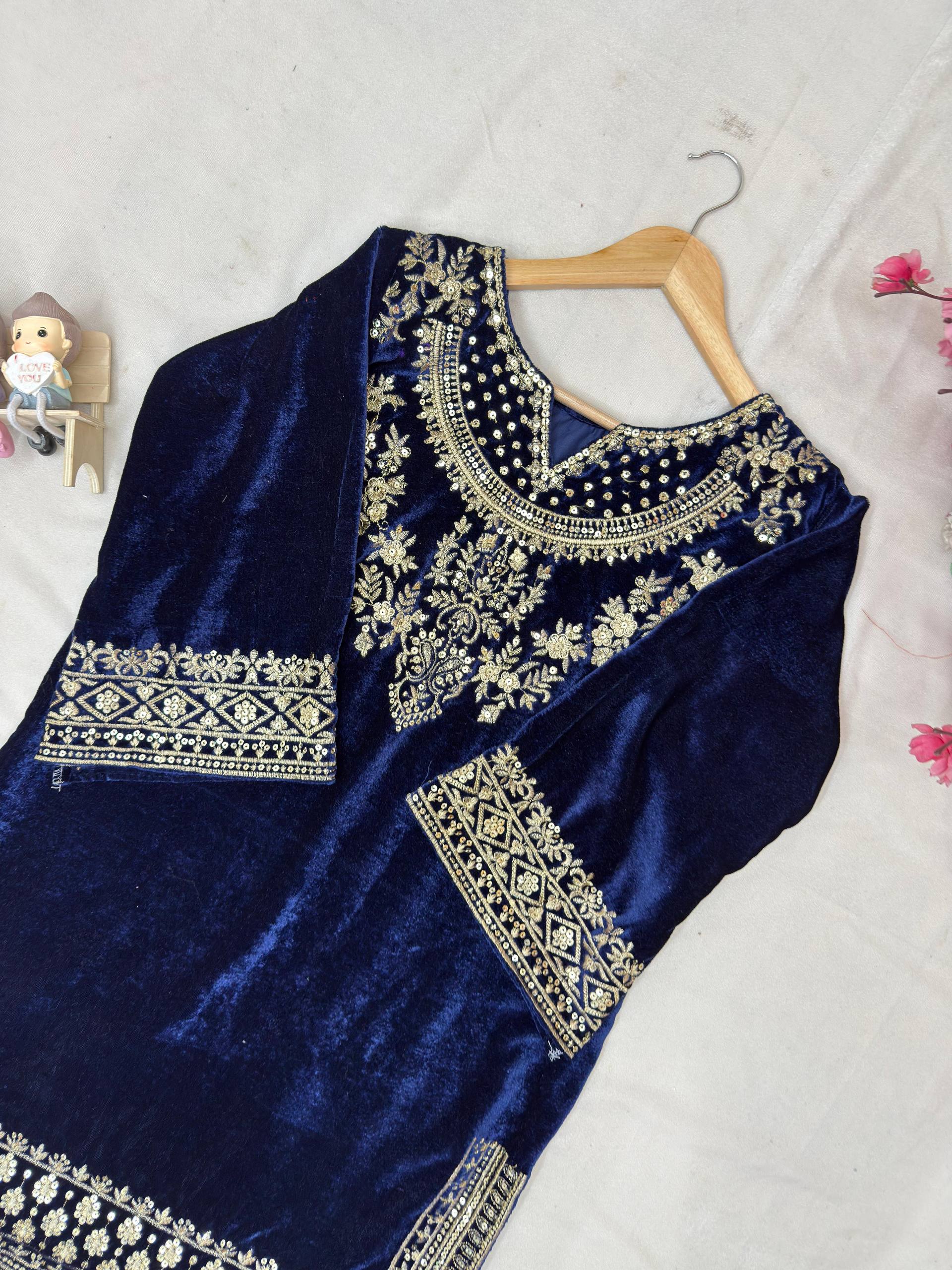 LC 1434 PAKISTANI VELVET CO-ORD SET ONLINE WHOLESALE - Image 2