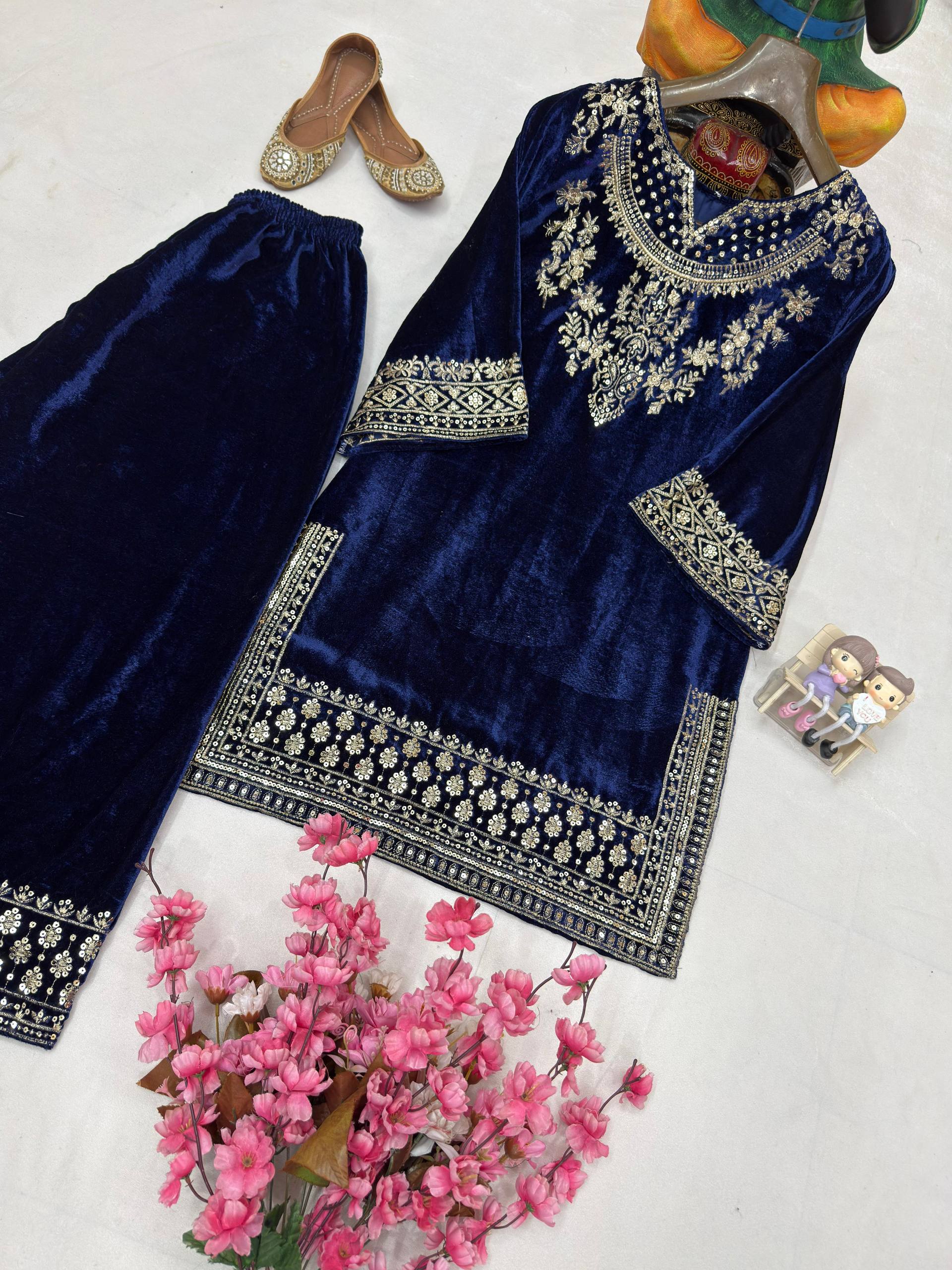 LC 1434 PAKISTANI VELVET CO-ORD SET ONLINE WHOLESALE - Image 4