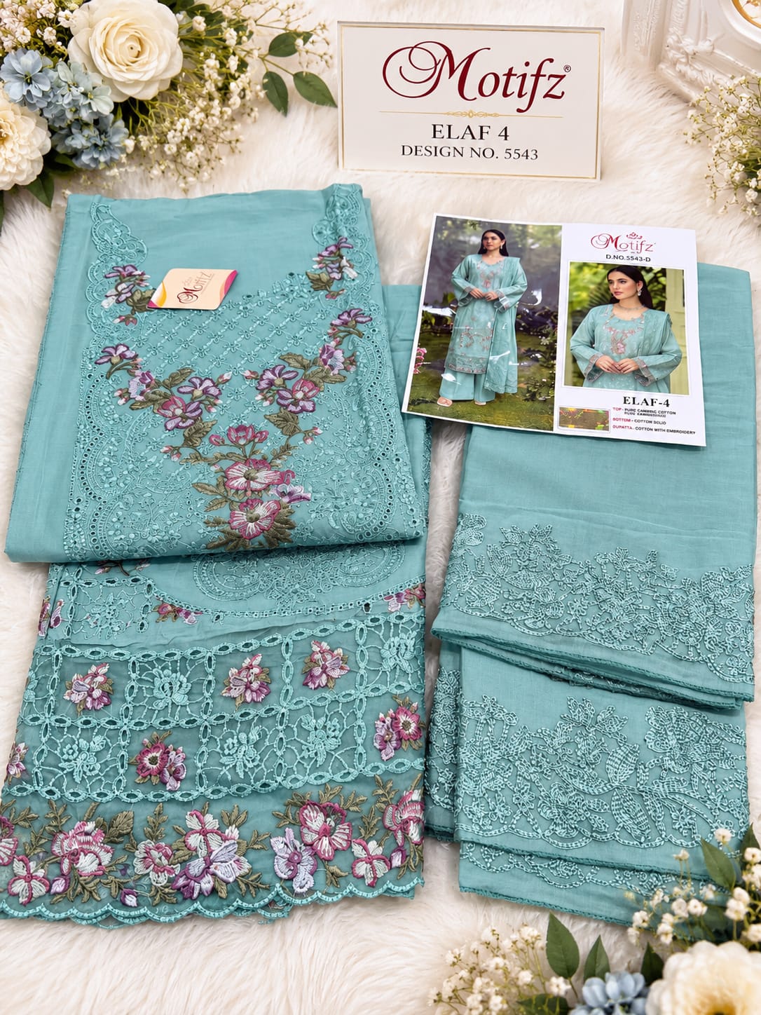 MOTIFZ 5543 D ELAF 4 PAKISTANI SUITS WHOLESALE PRICE (#165218)